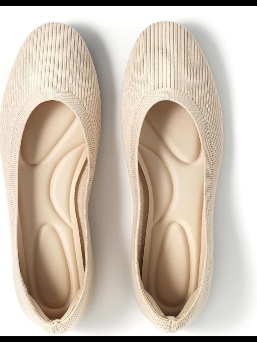 Women's Knit Ballet Flats in Light Beige - Comfortable Slip-On